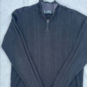 Oscar de la Renta Large Gray Zip Up Sweater with Ribbed Knit Texture